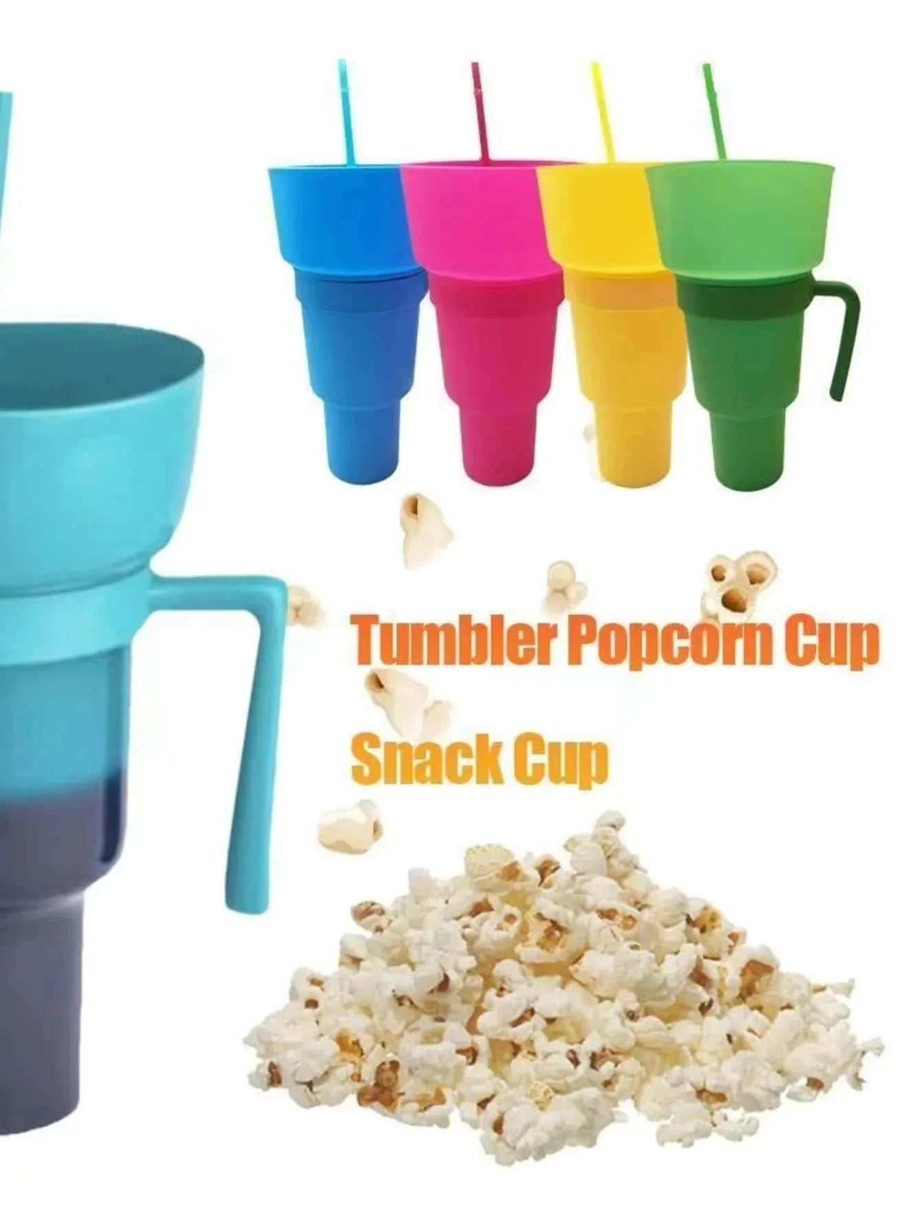 2 IN 1 Creative Popcorn Snack Cup Integrated Beverage Cup With Straw Handle Portable Beverage Cup Novel Design And Many Function